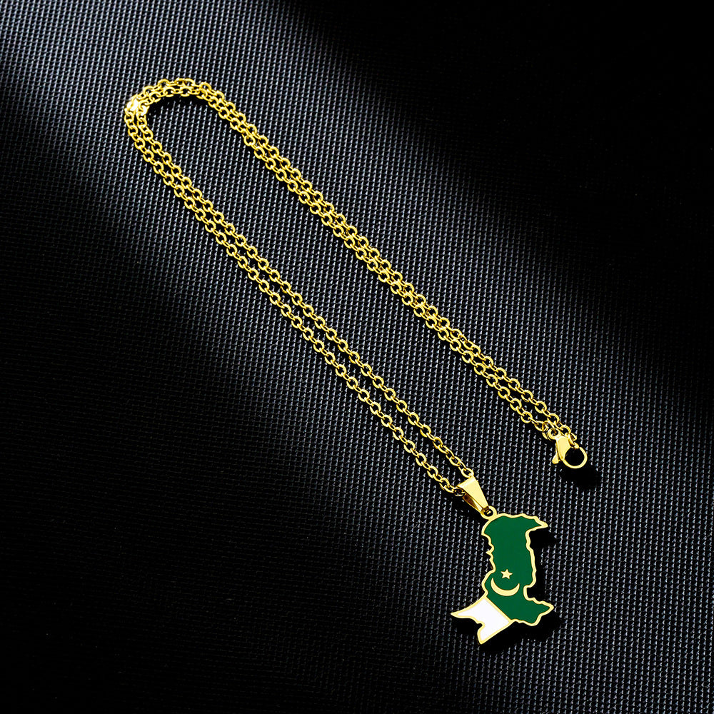 Vintage Ethnic Geometric Pendant Necklace in Stainless Steel with Titanium Steel Pendant and Electroplated Finish on O-Chain