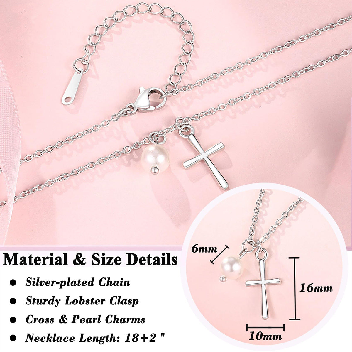 Minimalist Cross Zinc Alloy Plated Pendant Necklace with Curb Chain for Unisex