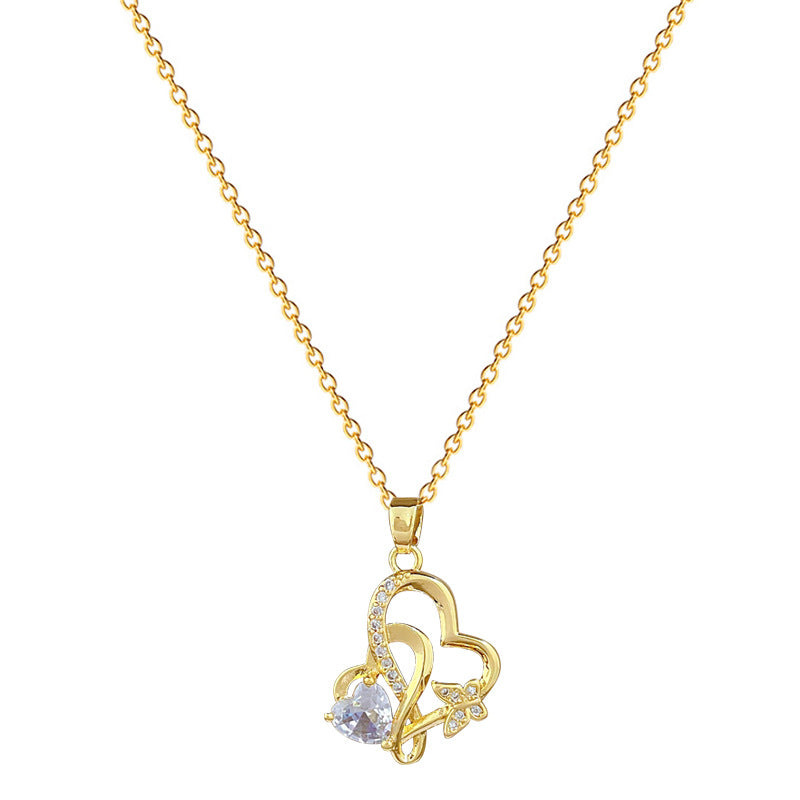 Collana con Ciondolo a Cuore a Fiocco Dolce e Fresco da Donna in Acciaio Inossidabile Minimalista con Strass Intarsiato