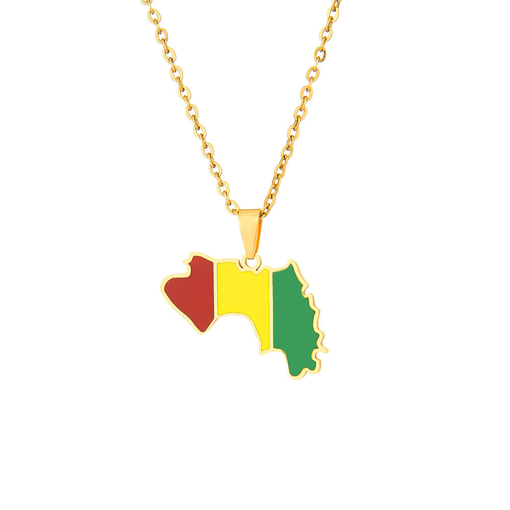 Collar con colgante de mapa geométrico minimalista de Guinea en acero inoxidable con dije de acero de titanio y acabado galvanizado para uso casual unisex