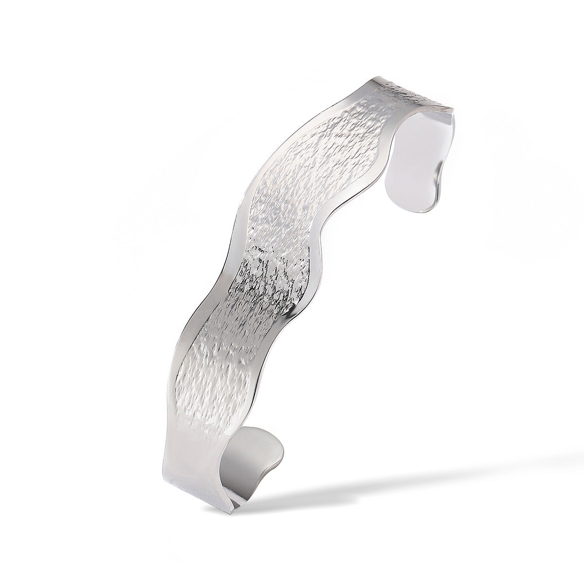 Vintage Wave Geometric Open C-Shaped Stainless Steel Bracelet for Women with Plated Finish