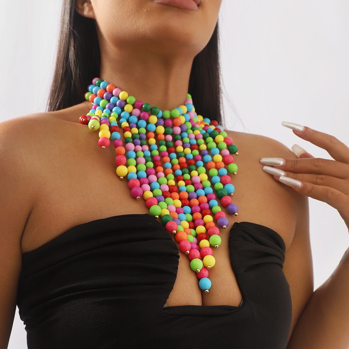 Collar Colgante Bohemio Geométrico de Acrílico con Cuentas y Borlas para Mujer