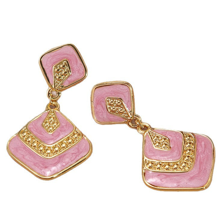Elegant Geometric Square Drip Oil Stainless Steel Earrings