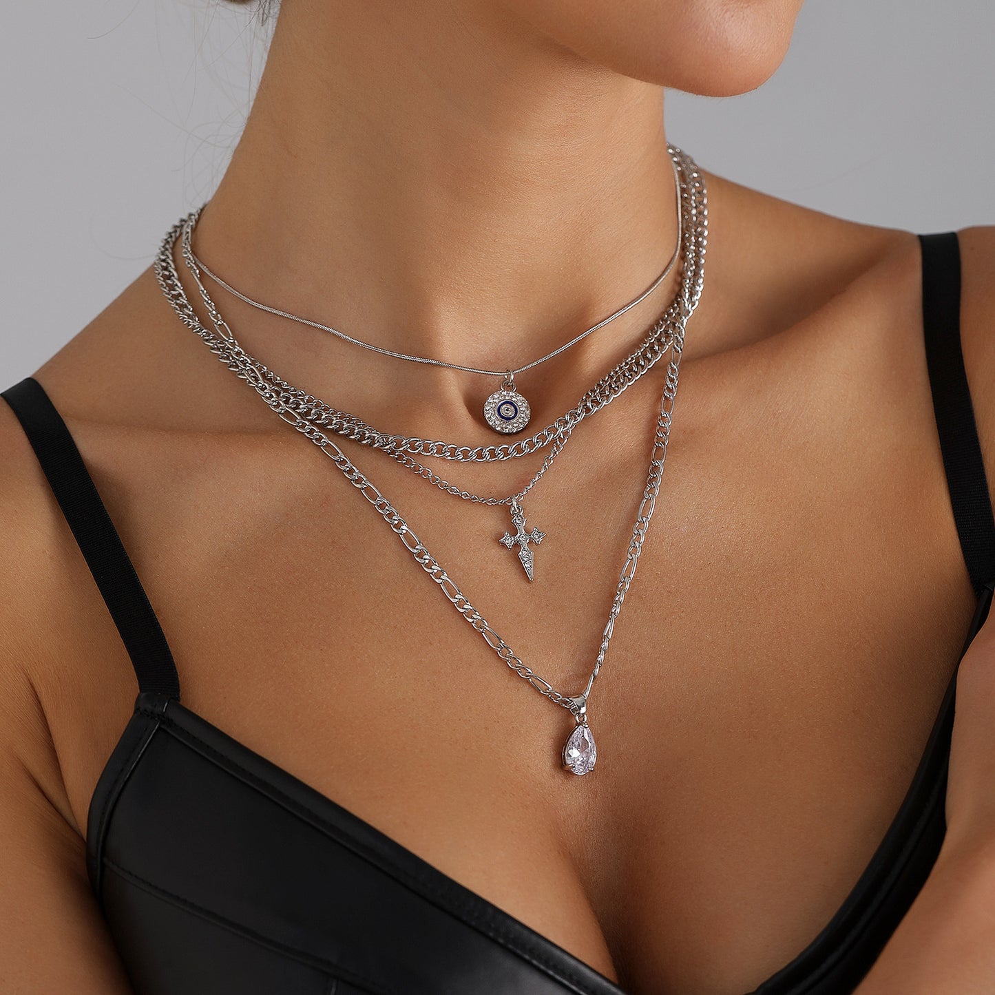 Gothic Geometric Cross Teardrop Alloy Plated Necklace for Women