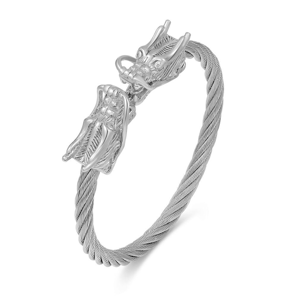 Punk Round Dragon Head Titanium Steel Stainless Steel Plated Cuff Bracelet