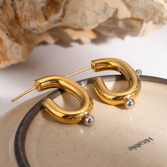 Minimalist Letter-Shaped Stainless Steel Earrings with Electroplated Titanium Steel Finish for Women