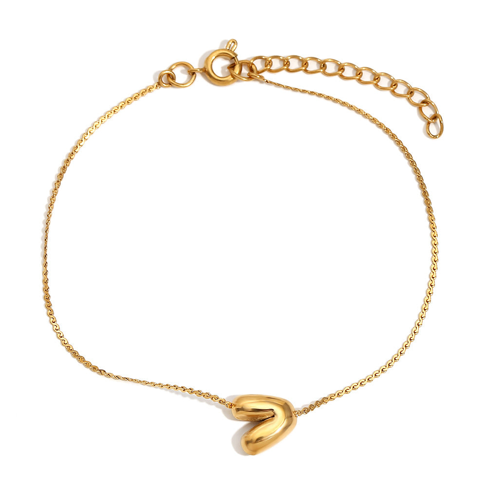 Pulsera de Burbujas para Mujer de Acero Inoxidable con Letra S Minimalista y Chapado en Oro de 18K