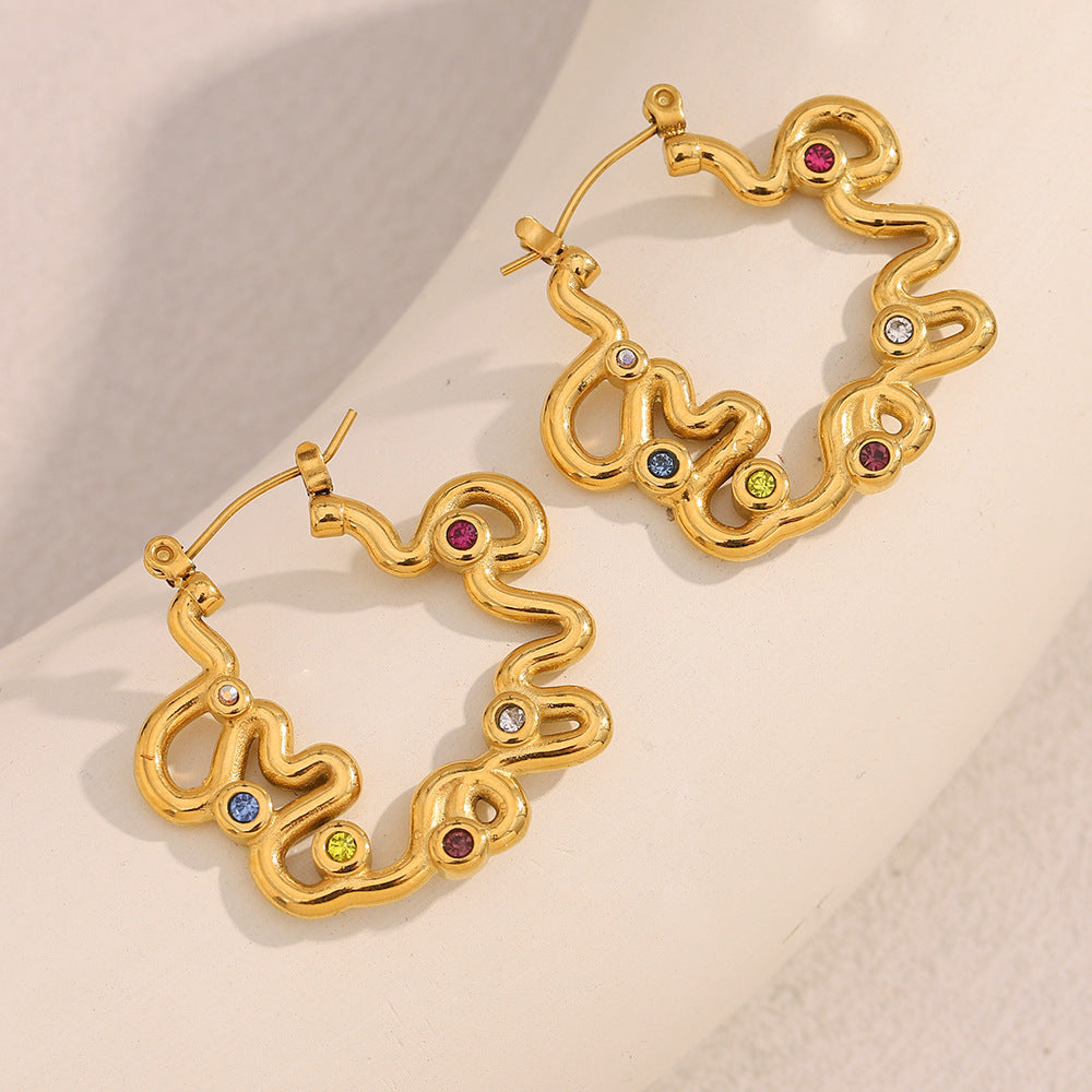 Orecchini a cerchio geometrici minimalisti in acciaio inossidabile con placcatura in oro 18K e strass colorati da donna