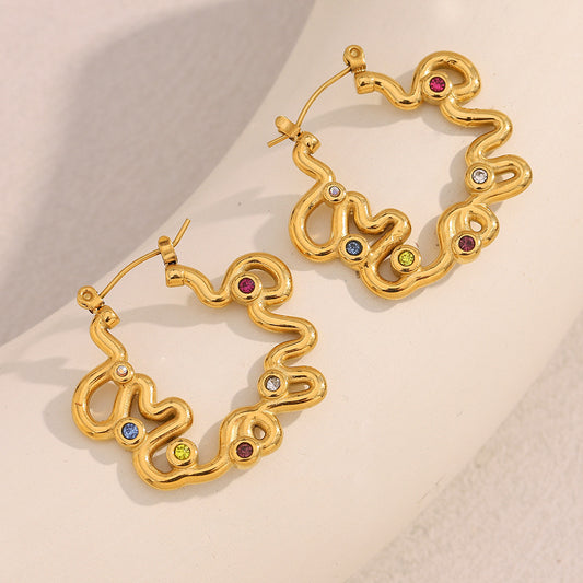 Orecchini a cerchio geometrici minimalisti in acciaio inossidabile con placcatura in oro 18K e strass colorati da donna