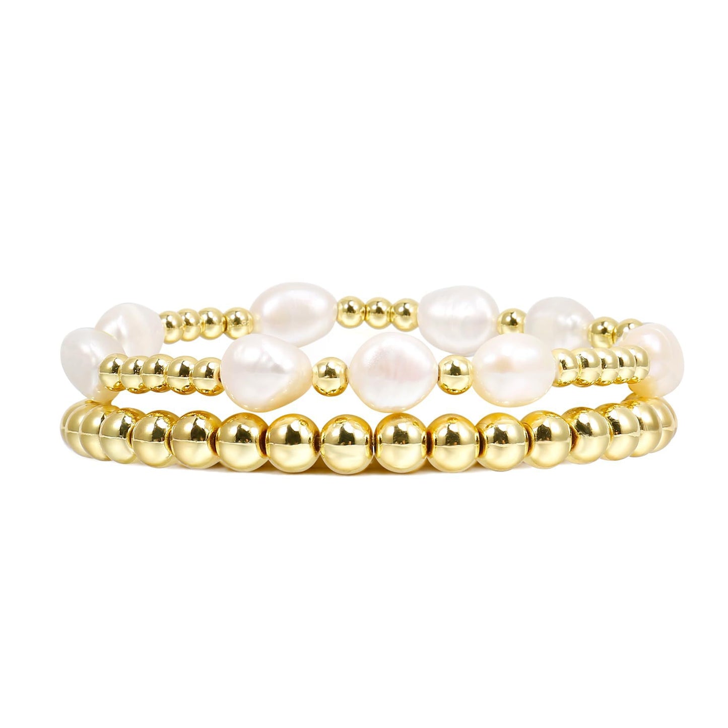 Elegant Gold Plated Hematite Elastic Bracelet with Baroque Imitation Pearls Geometric Multi-Layer Design for Women