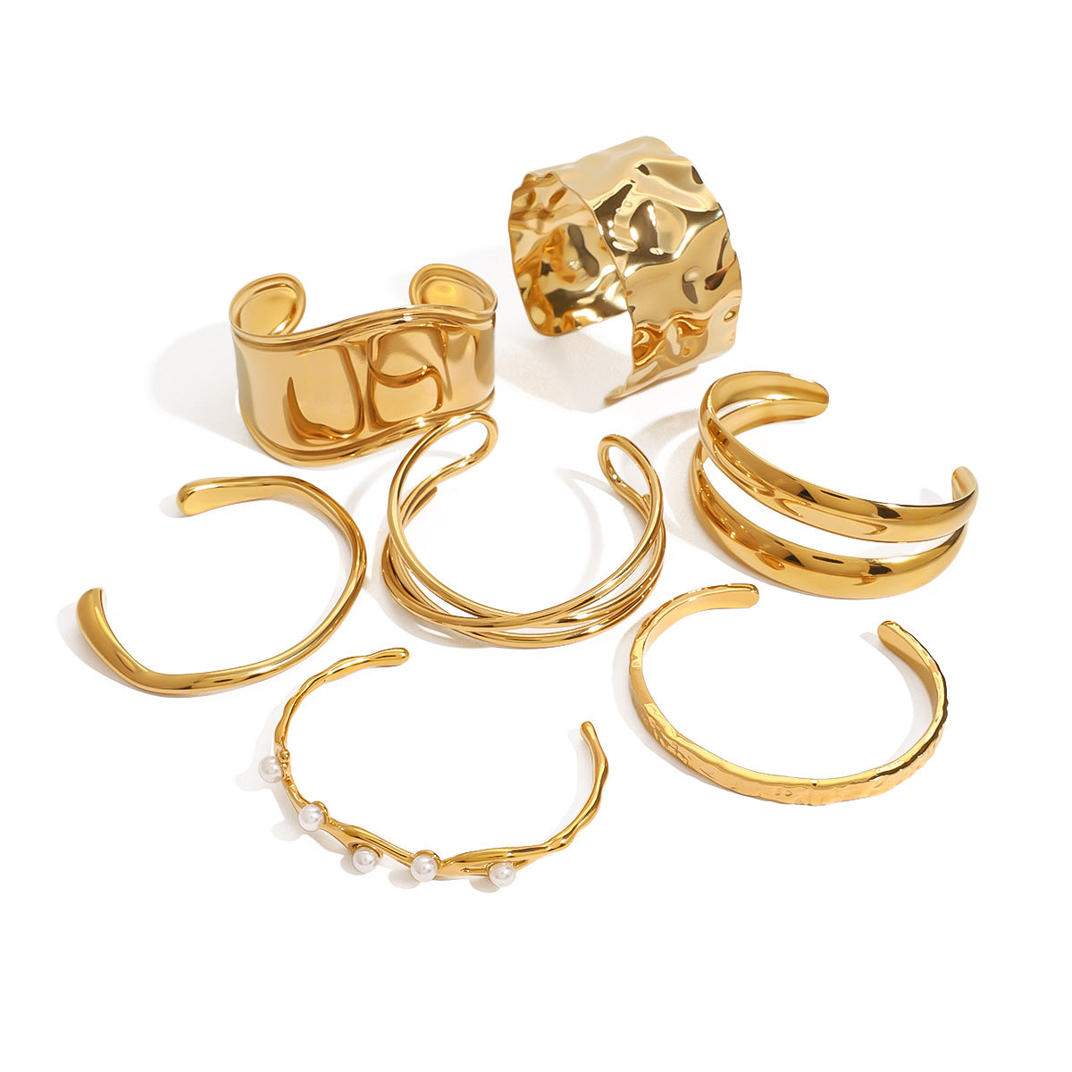 Pulsera geométrica de acero de titanio moderna para mujer con chapado en oro de 18 quilates, brazalete de acero inoxidable hipoalergénico