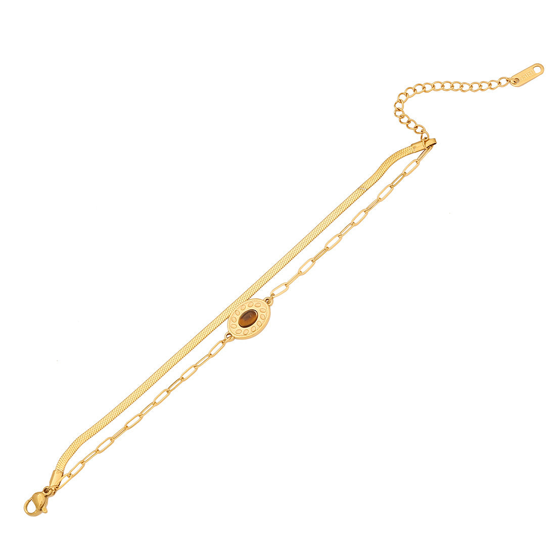 Retro Chic Geometric Stainless Steel Plated Bracelet with Round and Square Polka Dot Accents for Women