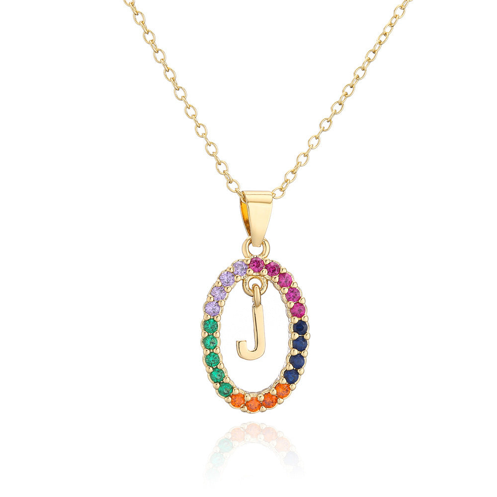 Minimalist Gold Plated Brass Letter Cubic Zirconia Pendant Necklace for Women