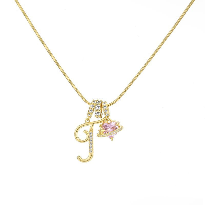 Sweet 22K Gold Plated Letter Titanium Steel Pendant Brass Cable Chain Necklace Unisex