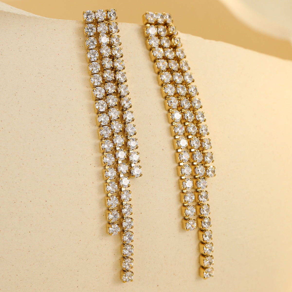 Pendientes de Acero Inoxidable Vintage con Circonitas y Baño de Oro de 18K para Mujer