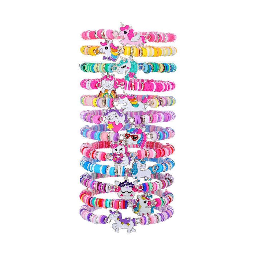 Cute Rainbow Unicorn Drip Oil Resin Bracelet Multi-Layer Stretch Friendship Bangle