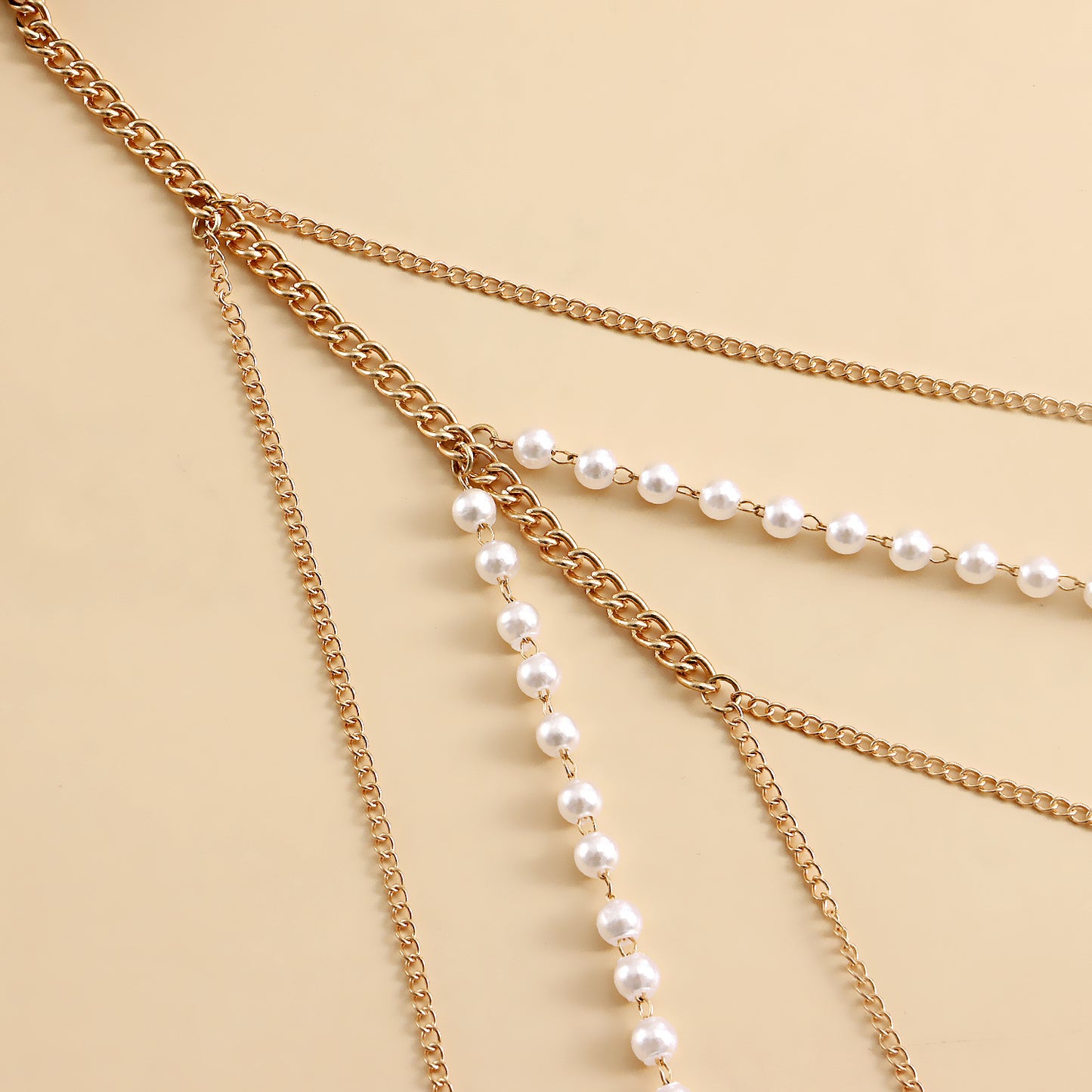 Punk Style Geometric Metal Anklet with Elastic Rope and Simulated Pearl Accents for Women