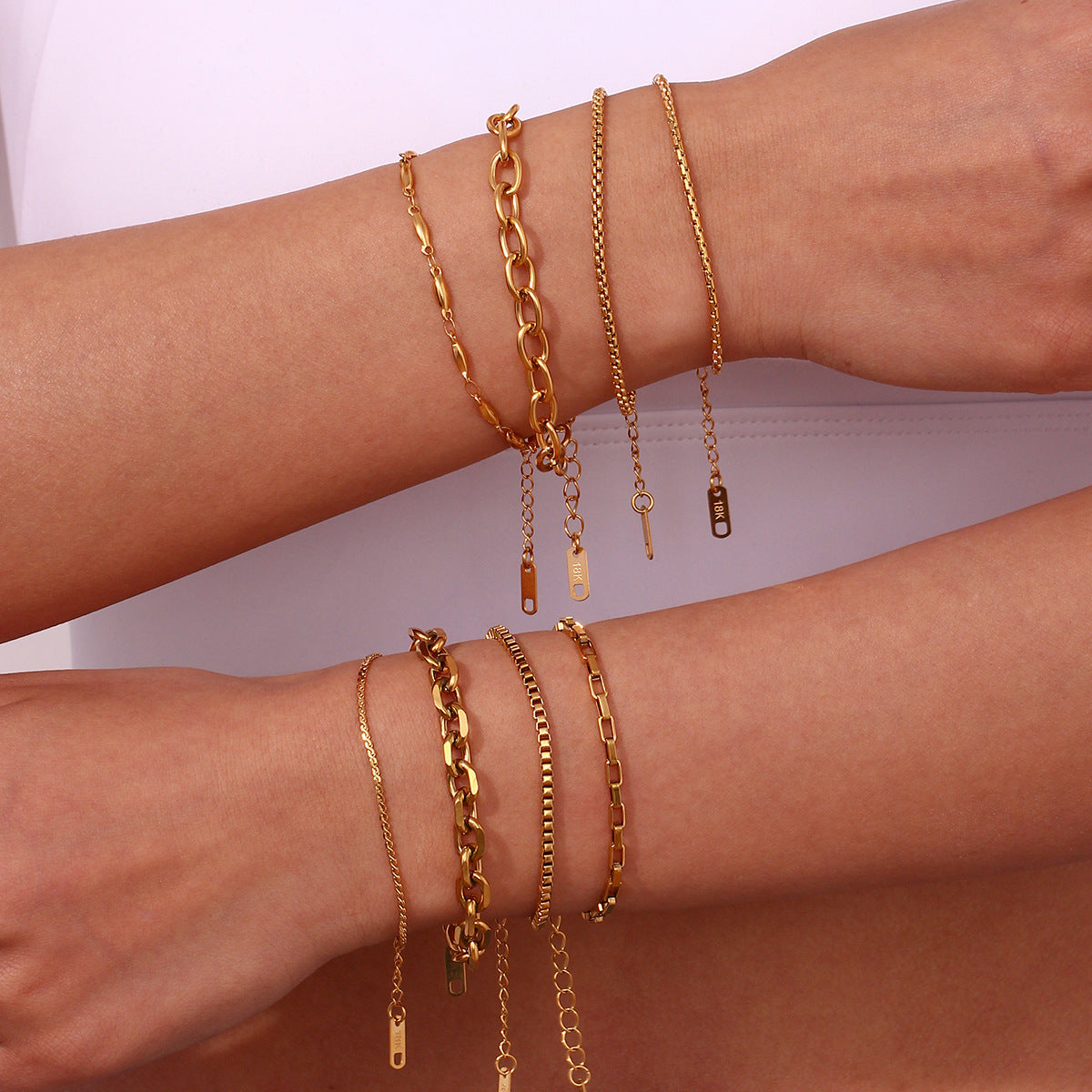 Minimalist Geometric Titanium Steel Bracelet for Women with 18K Gold Plated Box Chain and Sleek Line Design