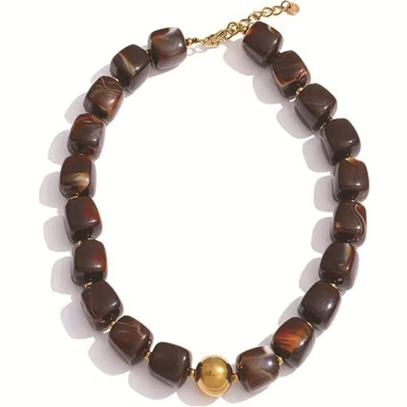 Luxury Heart Resin Pendant Acrylic Bead Necklace for Women