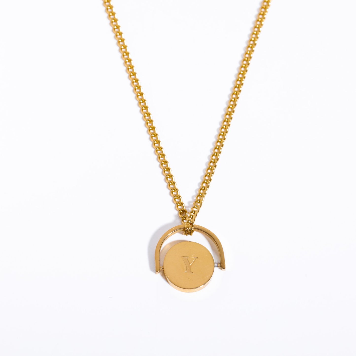 Minimalist Letter Shape Titanium Steel Pendant Necklace with Enamel Finish and Oval Stainless Steel Charm on O-Chain for Women
