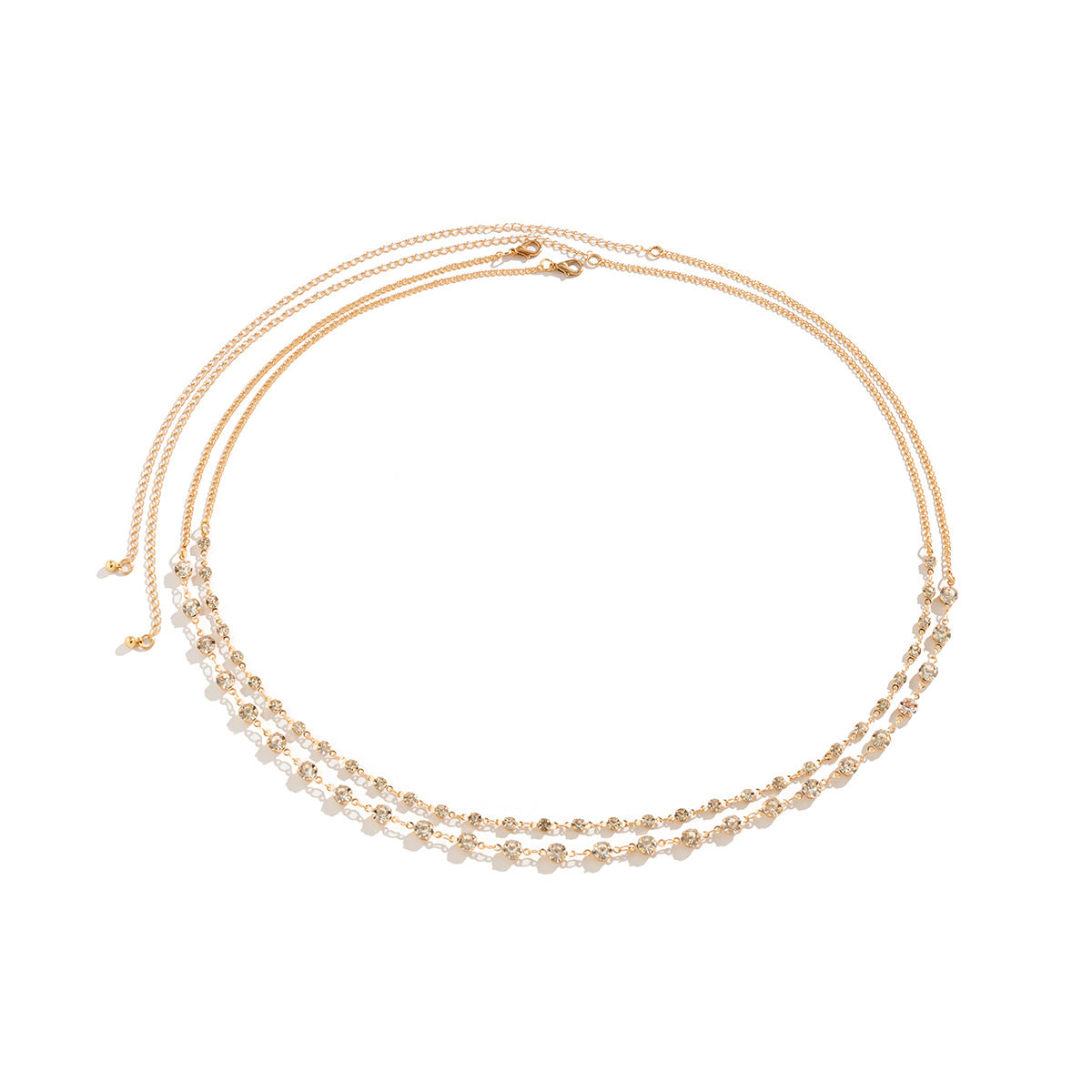 Cadena Corporal de Rhinestones de Doble Capa Minimalista, Dulce y Atrevida para Mujer con Cierre de Langosta en Metal