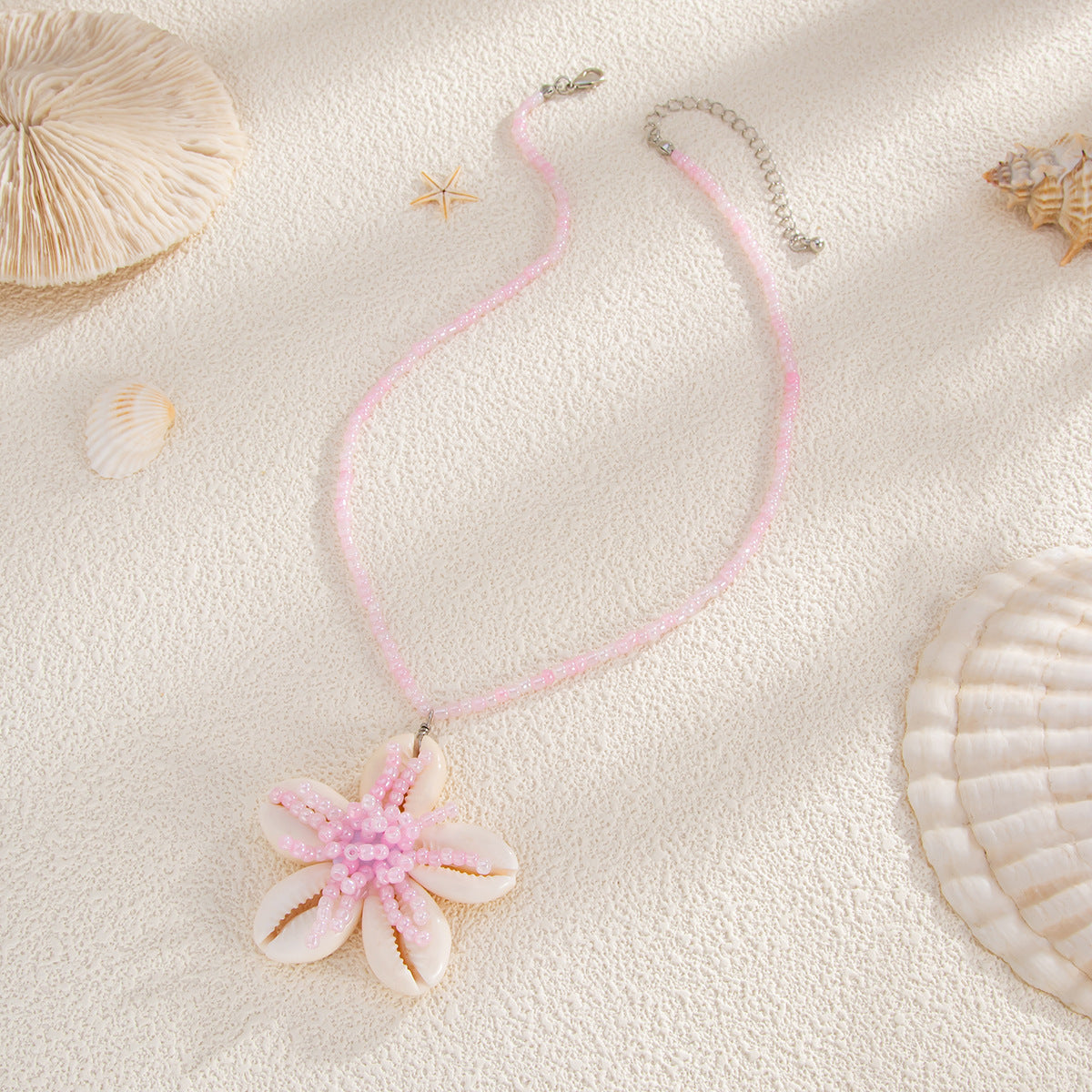 Bohemian Sweet Floral Shell Beaded Plated Necklace for Women