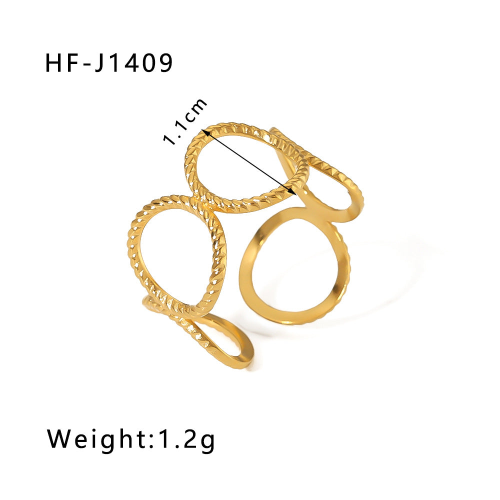 Minimalist Instagram Style Geometric Hollow Leaf and Floral Titanium Steel Ring with 18K Gold Plating for Women