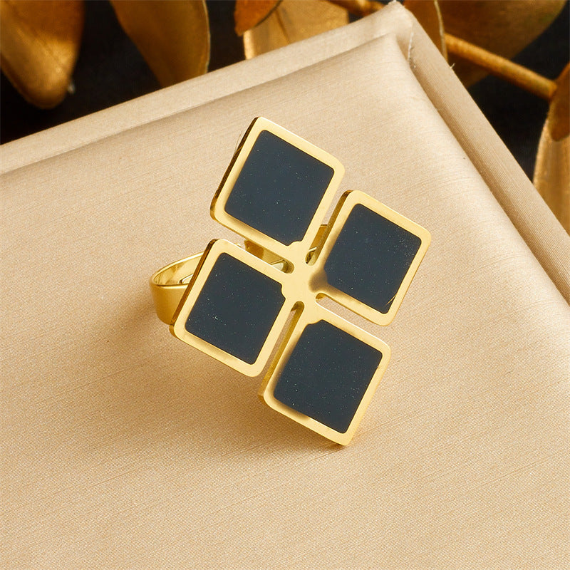 Set di collana, anello e orecchini a strati geometrici quadrati in acciaio inossidabile, lusso minimalista