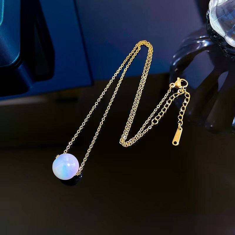 Original Design Mermaid Pearl Necklace for Women Titanium Steel Plated Clavicle Chain with Irregular Shape Pendant