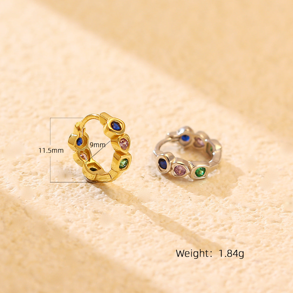 Pendientes de Aro con Incrustaciones de Circonita Cúbica Geométrica Corazón de Plata Esterlina 925 para Mujer