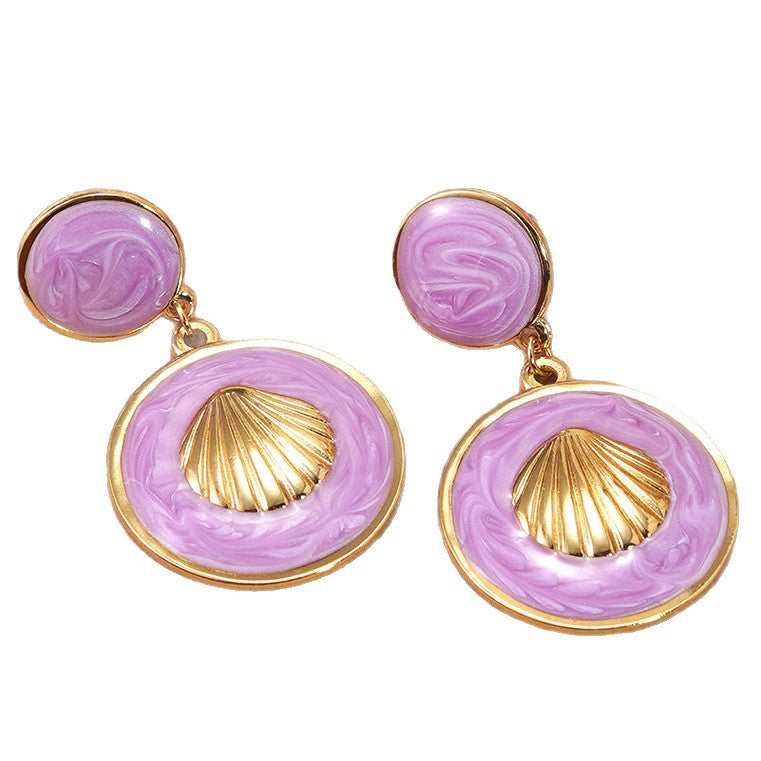 Luxury Casual Geometric Round Drip Oil Stainless Steel Earrings