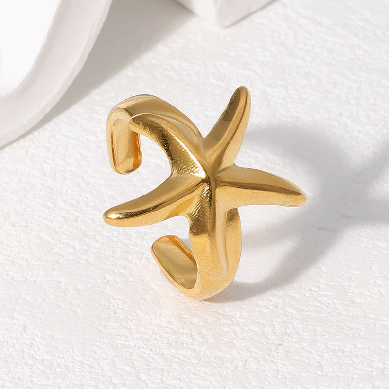 Minimalist Star-Shaped Stainless Steel Gold-Plated Adjustable Ring for Women with Luxe Finish
