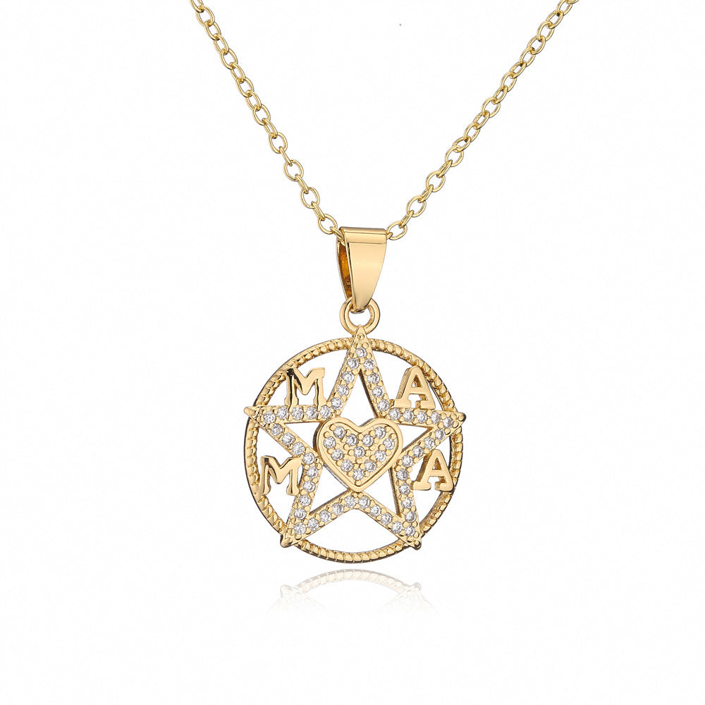 Minimalist MOM Pendant Necklace in Copper with 18K Gold Plating and Zircon Inlay for Women