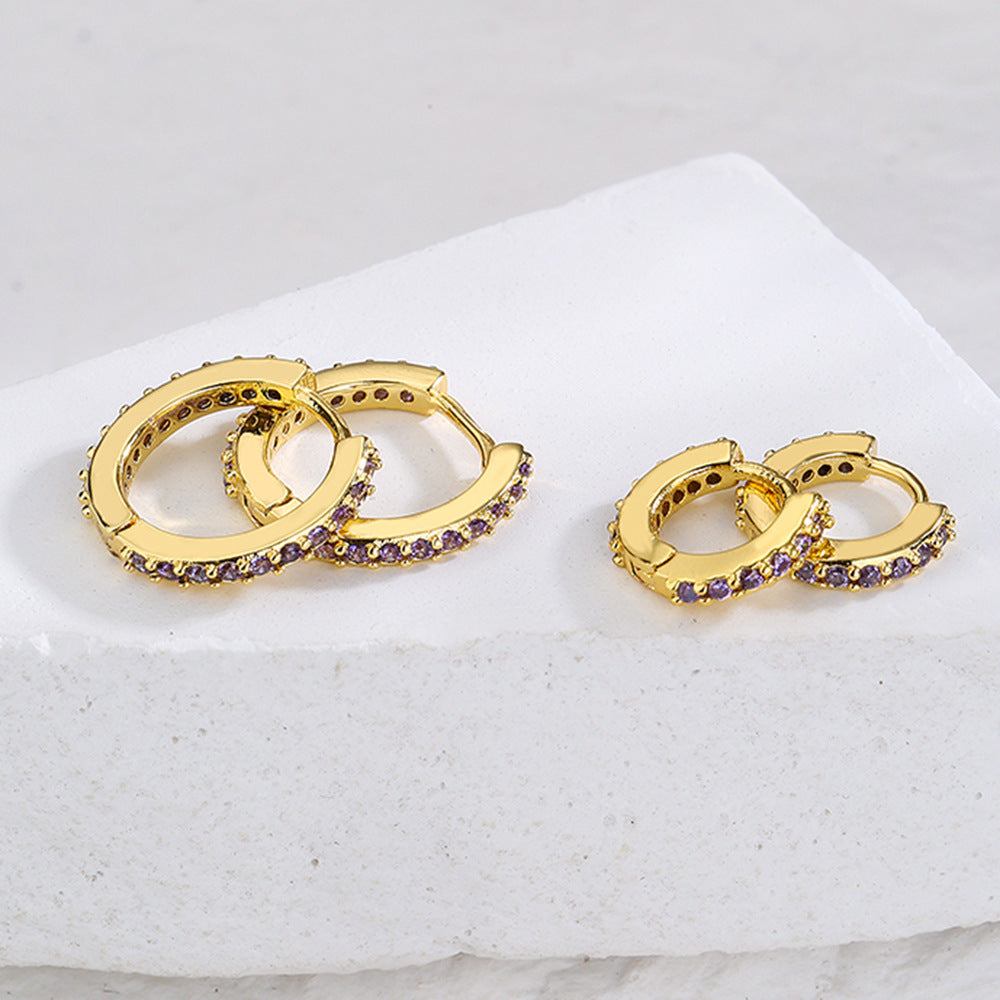 Minimalist Geometric Hoop Earrings for Women in Copper with Micro-Pave Setting