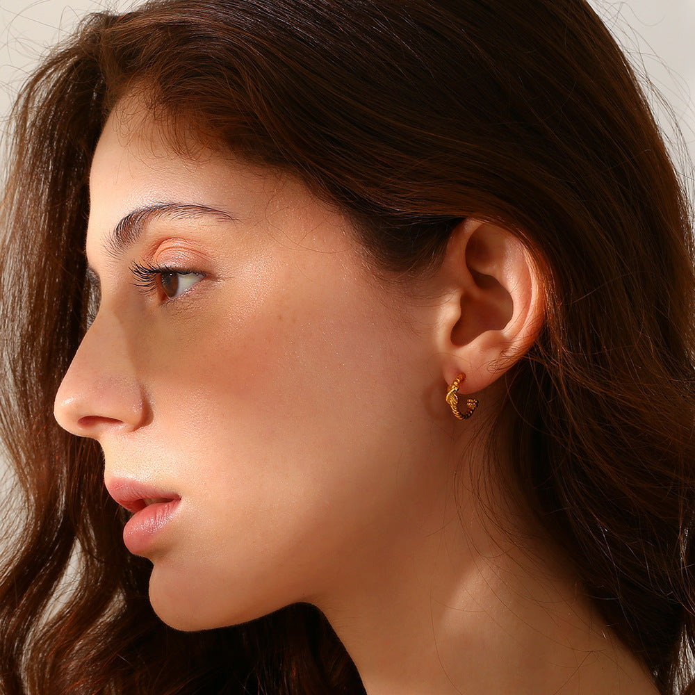 Minimalist Geometric Stainless Steel 18K Gold Plated Spiral Twisted Stud Earrings for Women