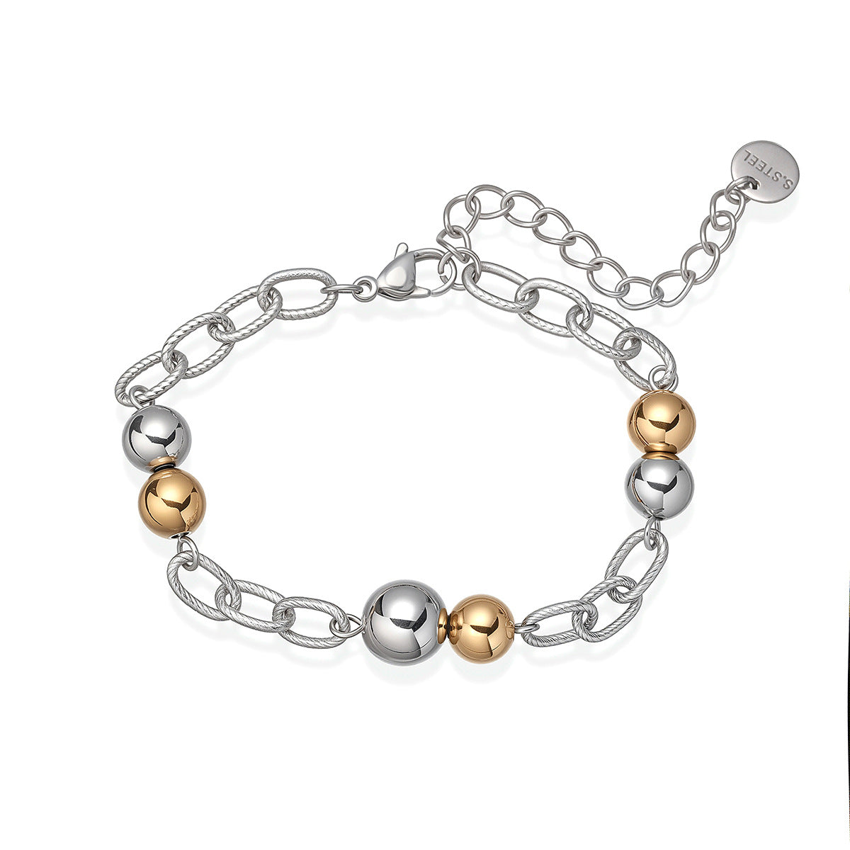 Fashion Color Block Round Geometric Stainless Steel Plated Bracelet for Women