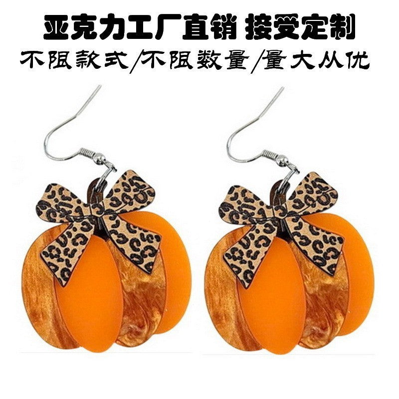 Pendientes de tuerca acrílicos bonitos con lazo de calabaza para mujer con temática de frutas, otoño, Halloween y Acción de Gracias