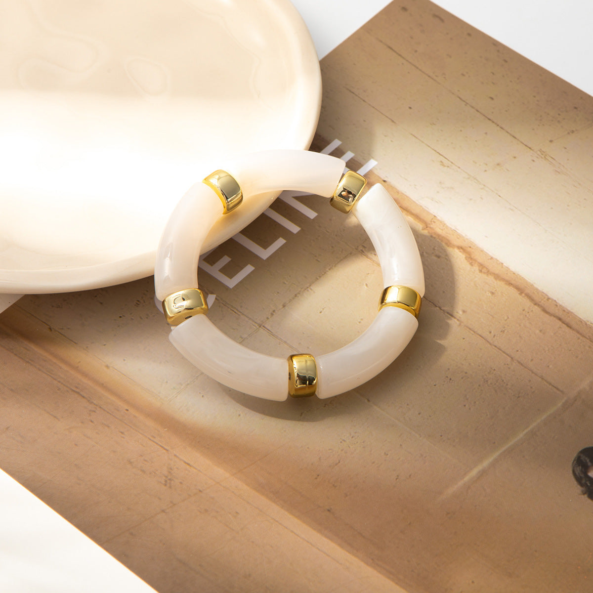 Vintage Polished Acrylic Bracelet with Marble Texture