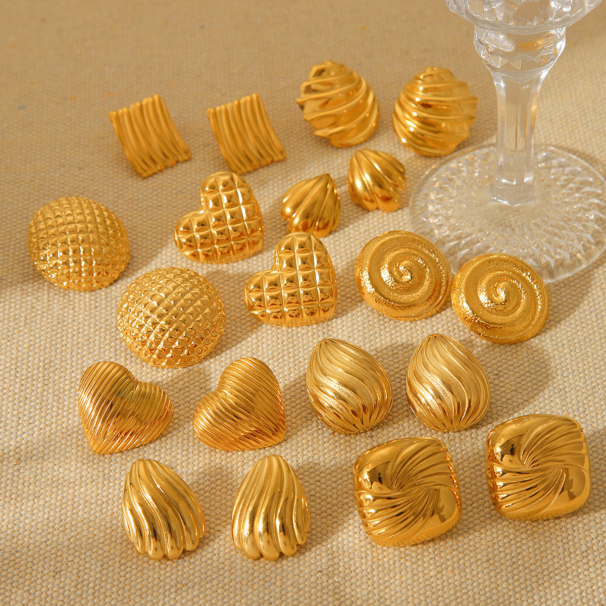 Geometric Textured 18K Gold Plated Stainless Steel Stud Earrings for Women