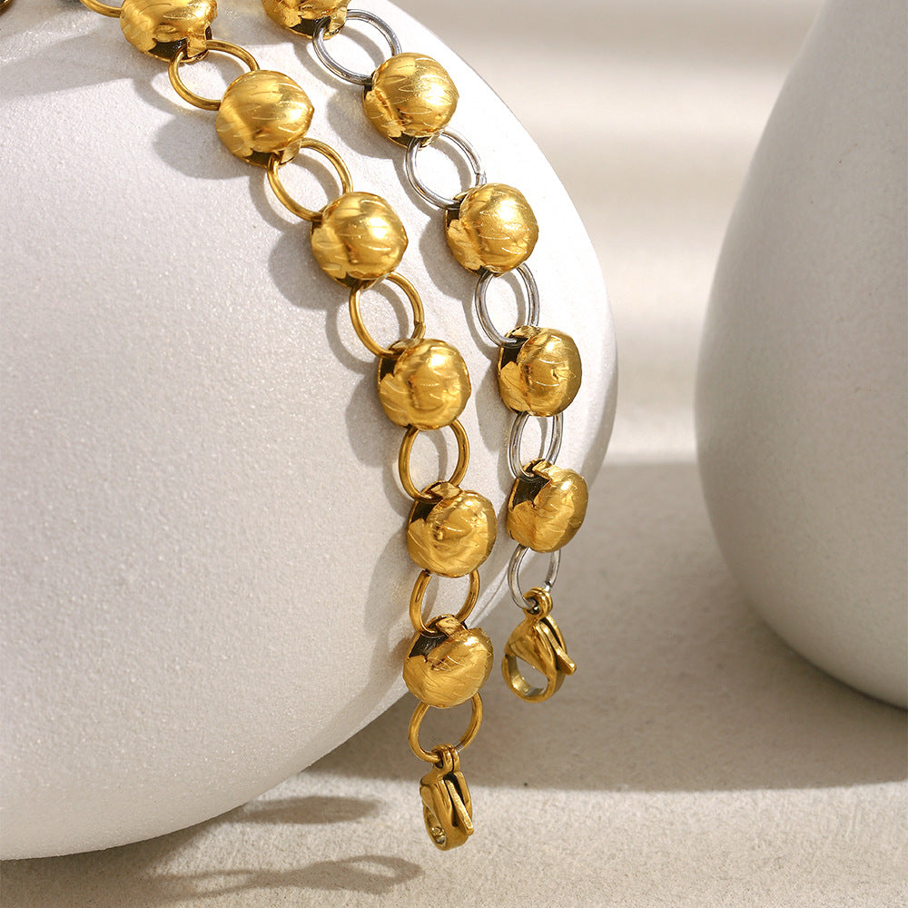 Fashionable Vintage Geometric Stainless Steel Plated 18K Gold Small Gold Bead Bracelet for Women