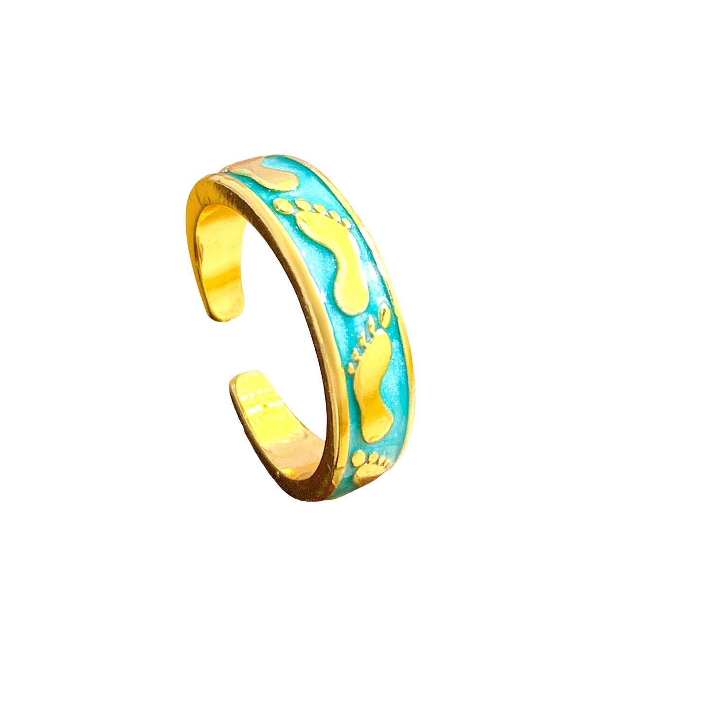 Anello aperto da donna placcato oro con smalto e piedino in stile fumetto