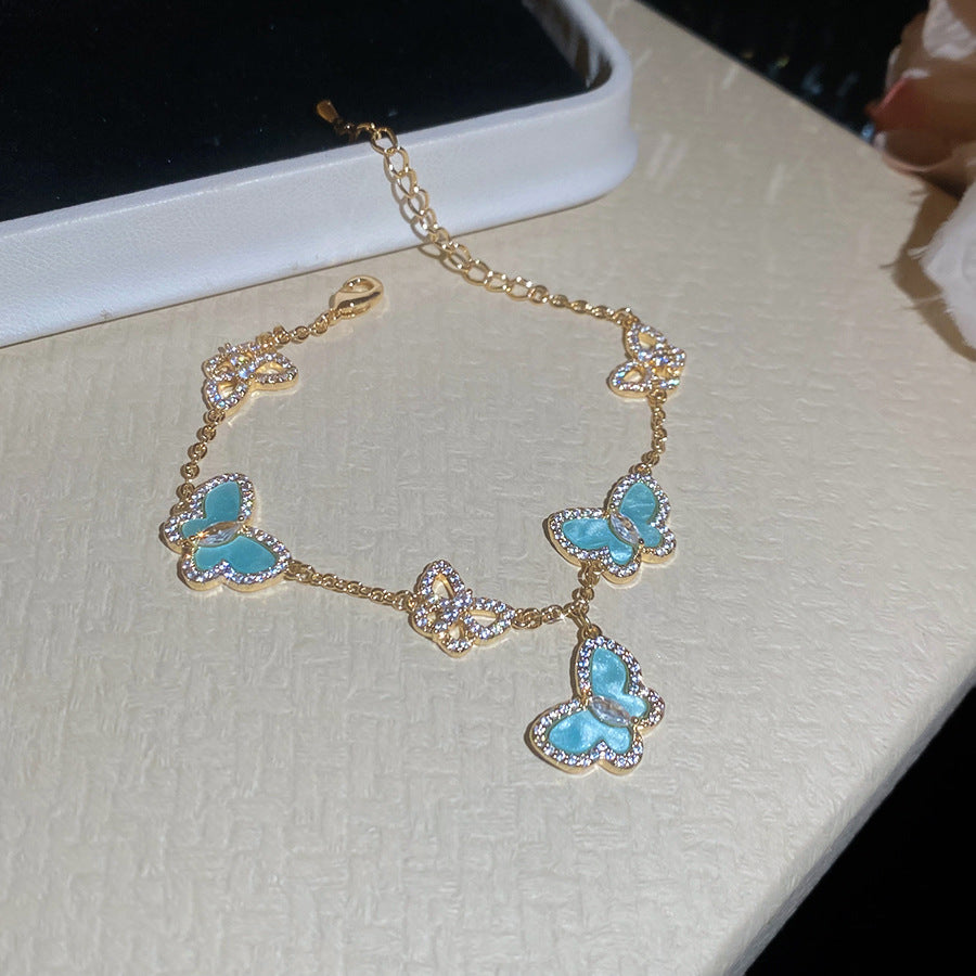 Minimalist Luxury Cubic Zirconia Inlaid Butterfly Bracelet Brass Women's Jewelry