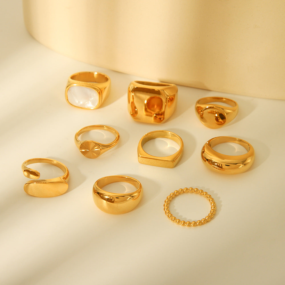 Geometric Titanium Steel Ring with Gold Plating for Women Fashionable and Fade-Resistant Band