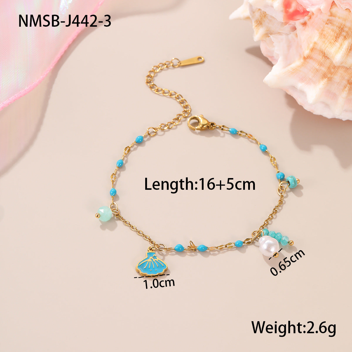 Collana da Donna Minimalista alla Moda con Perline Geometriche in Acciaio Inox e Dettagli in Conchiglia