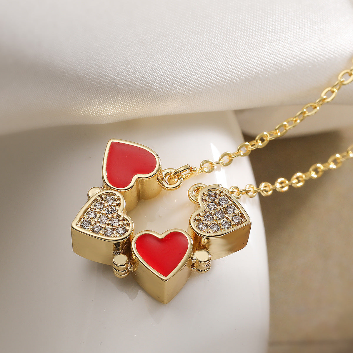 Minimalist 18K Gold Plated Brass Drip Oil Floral Pendant Necklace with Cubic Zirconia for Women