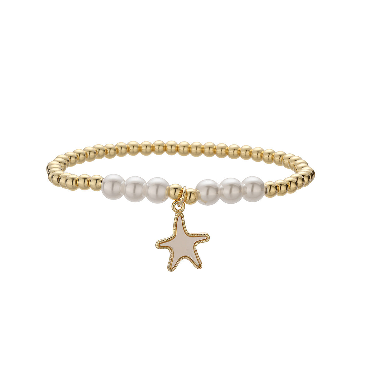 Minimalist Elegant Gold Plated Brass Geometric Starfish Beaded Bracelet for Women
