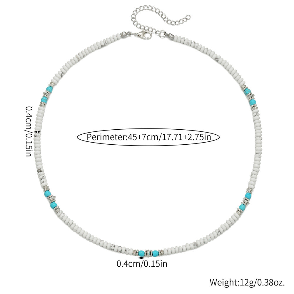 Bohemian Geometric Natural White Turquoise Beaded Necklace Cable Chain Unisex