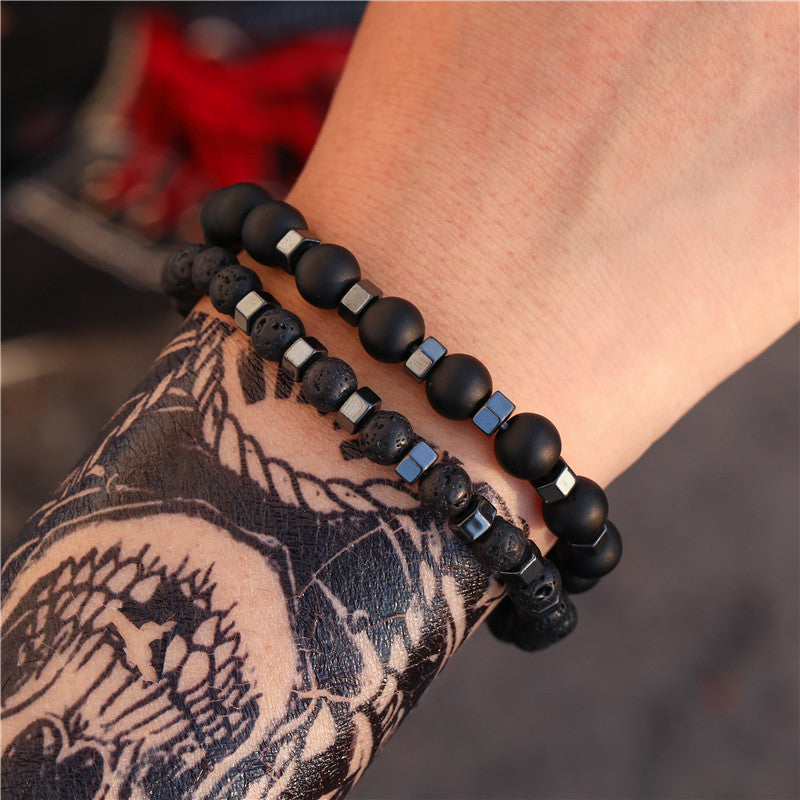 Hip-hop Geometric Brass Beaded Bracelet Set for Men and Women