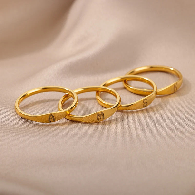 Minimalist Luxury Plated Stainless Steel Letter Ring Unisex