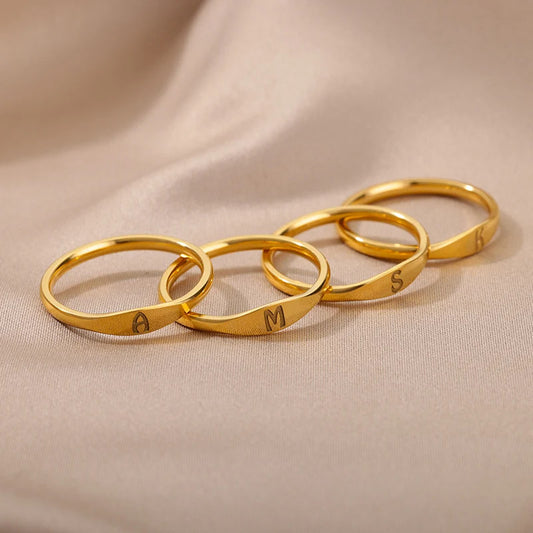 Minimalist Luxury Plated Stainless Steel Letter Ring Unisex